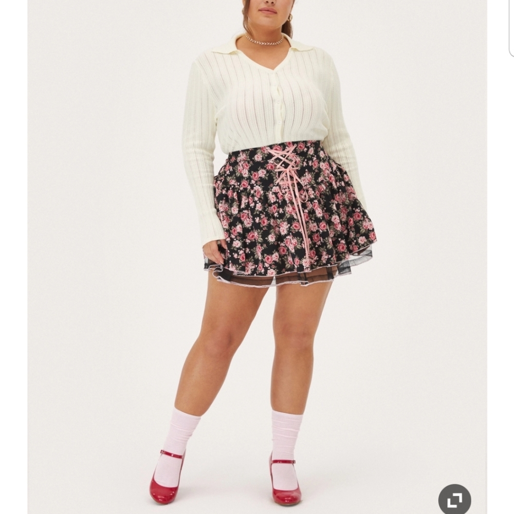 Floral Lace Up Skirt